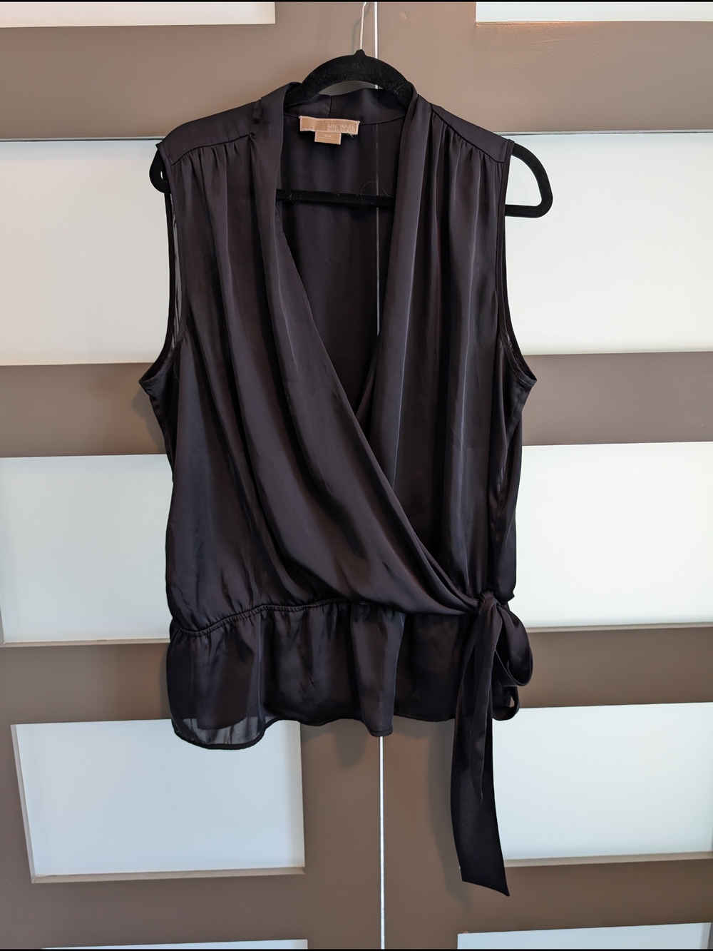 Michael Kors Black Sleeveless Wrap Top with Side Tie
